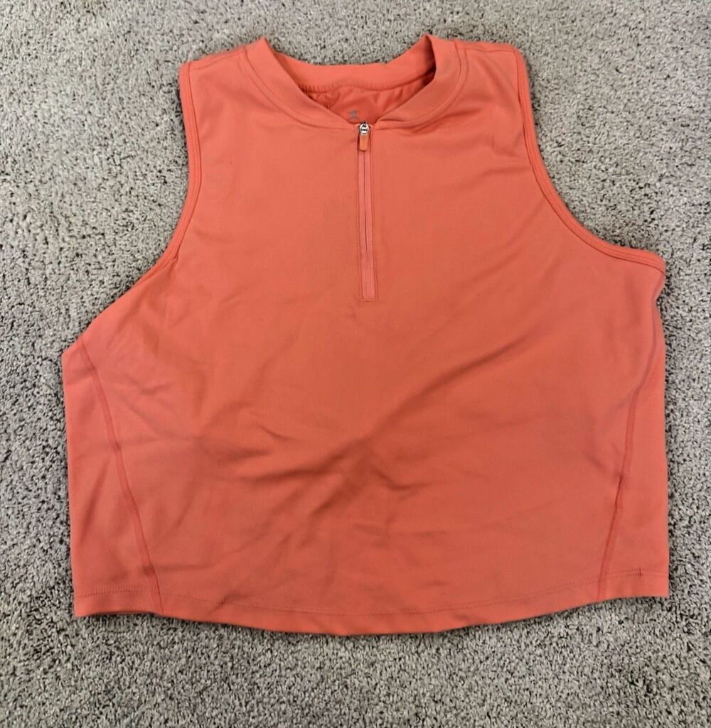 Danskin Cropped Tank with 1/4 Zip and Shelf Bra in Orange - XL